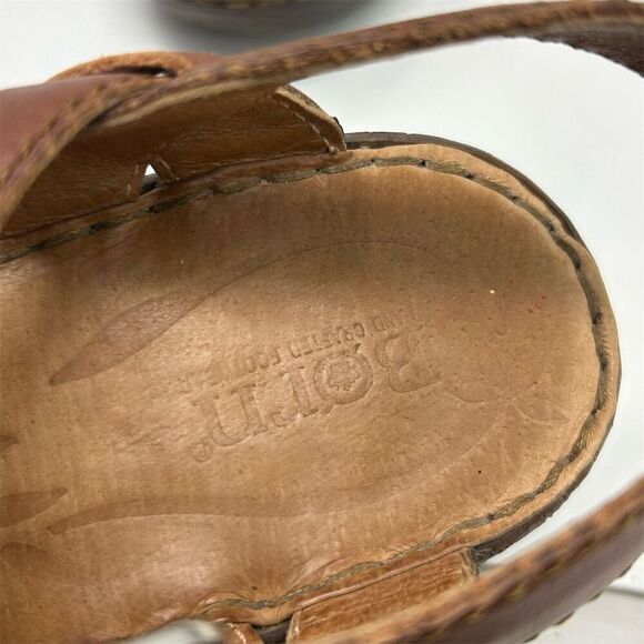Born Women's Cognac Brown Leather Slingback Casual Wedge Sandals Size 10 - Picture 4 of 15
